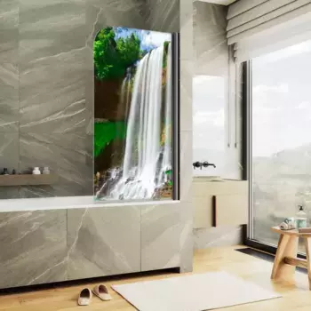 Шторка на ванну MaybahGlass MGV-929-ФП007-6 70 см R, профиль черный матовый, стекло фотопечать