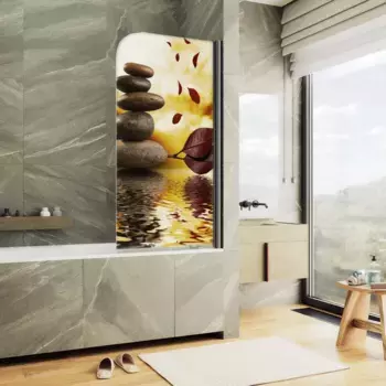 Шторка на ванну MaybahGlass MGV-929-ФП008-6 70 см R, профиль черный матовый, стекло фотопечать