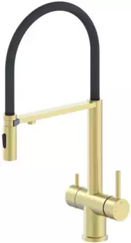 Смеситель для кухни AltroBagno Flusso 050202 OrSp с подключением к фильтру, с гибким изливом, золотой матовый
