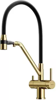 Смеситель для кухни Sancos Dora SC4003BG с подключением к фильтру, гибким изливом, золотой матовый
