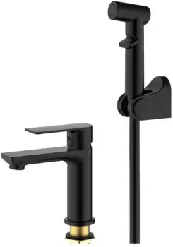 Смеситель для раковины Splenka S05.12.06 с гигиеническим душем, черный матовый