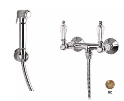 Смеситель с гигиеническим душем бронза, ручки Swarovski Cezares Diamond DIAMOND-DIF-02-Sw