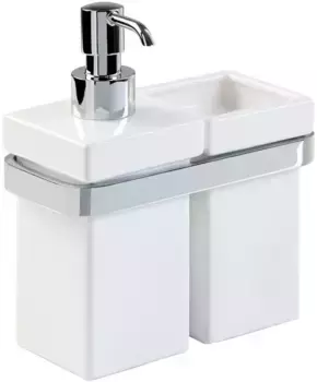 Стакан для зубных щеток с дозатором для жидкого мыла Stil Haus Mizar MZ14(08-BI) настенный, хром/белый