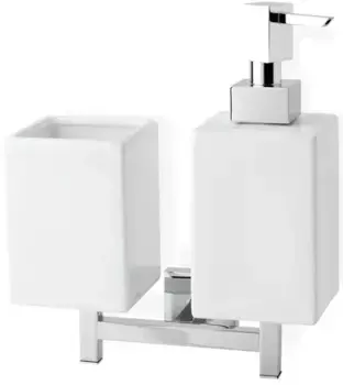 Стакан для зубных щеток с дозатором для жидкого мыла Stil Haus Urania U14D(08-BI) настенный, хром/белый