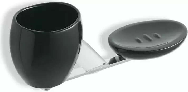 Стакан для зубных щеток с мыльницей Stil Haus Aria AR14(08-NE) настенный, хром/черный