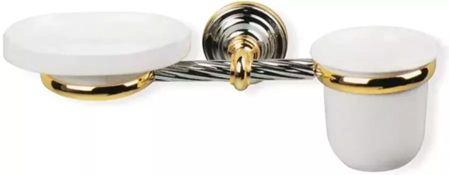 Стакан для зубных щеток с мыльницей Stil Haus Giunone G14(02) настенный, хром/золотой
