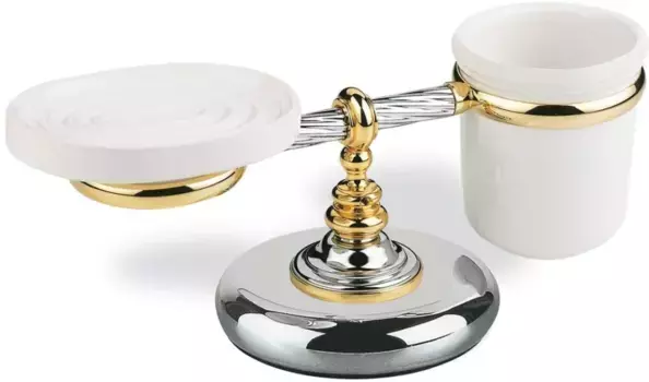 Стакан для зубных щеток с мыльницей Stil Haus Giunone G15M(02) настольный, хром/золотой