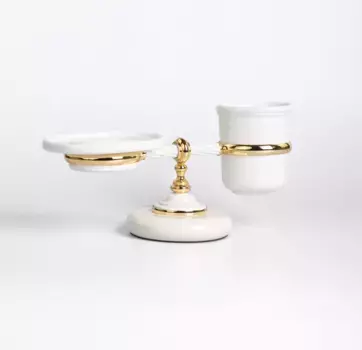 Стакан для зубных щеток с мыльницей Stil Haus Giunone G15M(04) настольный, золотой/белый