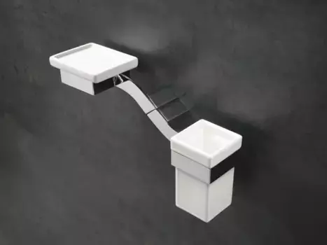 Стакан для зубных щеток с мыльницей Stil Haus Fluid FL14(08-BI) настенный, хром/белый