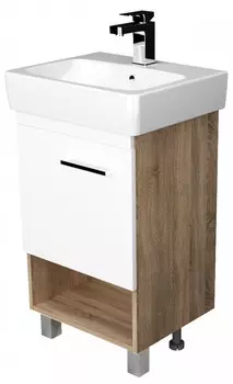 Тумба под раковину 1Marka Tera У76066 48,5 см, напольная, белый глянец/дуб сонома