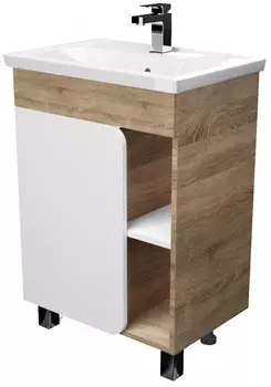 Тумба под раковину 1Marka Nuvo У76062 57 см, напольная, белый глянец/дуб сонома