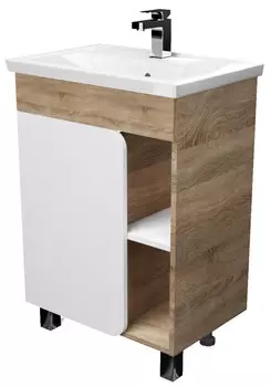Тумба под раковину 1Marka Nuvo У76063 67 см, напольная, белый глянец/дуб сонома