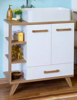 Тумба белый матовый/вяз швейцарский 80 см Sanflor Ингрид C000005876