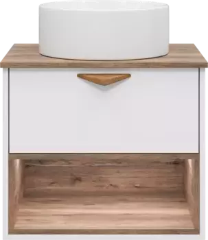 Тумба под раковину Brevita Bergen BER-07060-19-01-1Я 60,4 см, подвесная, со столешницей, подсветкой, белый матовый/дуб галифакс