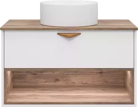 Тумба под раковину Brevita Bergen BER-07090-19-01-1Я 90,4 см, подвесная, со столешницей, подсветкой, белый матовый/дуб галифакс