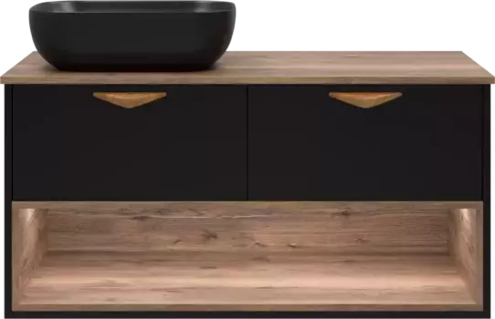 Тумба под раковину Brevita Bergen BER-07105-19-02-2Я 105,4 см, подвесная, со столешницей, подсветкой, черный матовый/дуб галифакс