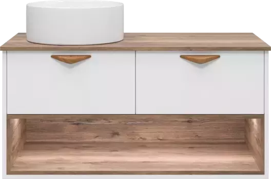 Тумба под раковину Brevita Bergen BER-07105-19-01-2Я 105,4 см, подвесная, со столешницей, подсветкой, белый матовый/дуб галифакс