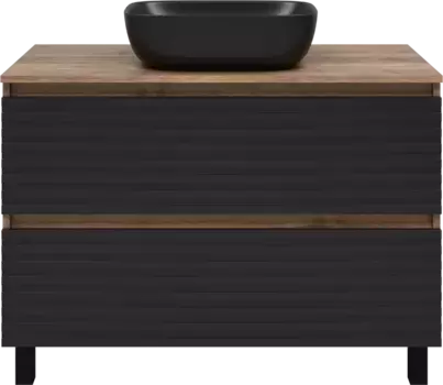 Тумба под раковину Brevita Dakota DAK-07100-19/02-2Я 100,4 см, напольная, со столешницей, черный матовый/дуб галифакс