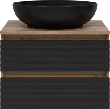 Тумба под раковину Brevita Dakota DAK-09060-19/02-2Я 60,4 см, подвесная, со столешницей, черный матовый/дуб галифакс