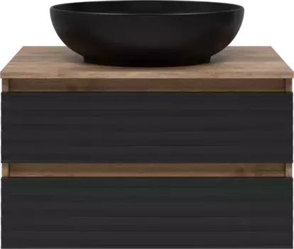 Тумба под раковину Brevita Dakota DAK-09070-19/02-2Я 70,4 см, подвесная, со столешницей, черный матовый/дуб галифакс