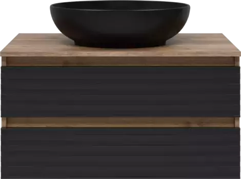 Тумба под раковину Brevita Dakota DAK-09080-19/02-2Я 80,4 см, подвесная, со столешницей, черный матовый/дуб галифакс