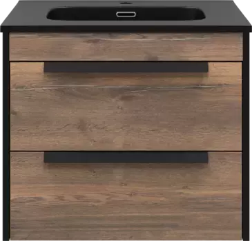 Тумба под раковину Brevita Monsour MON-09060-0102Я 60 см, подвесная, черный матовый/дуб галифакс