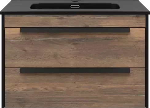 Тумба под раковину Brevita Monsour MON-09080-0102Я 80 см, подвесная, черный матовый/дуб галифакс