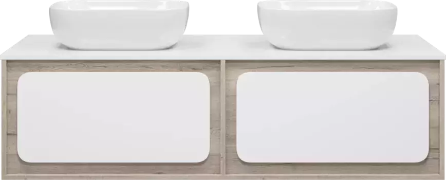 Тумба под раковину Misty Дубль П-Дуб-09150-372Я 150 см, подвесная, со столешницей, белый глянец/светлое дерево