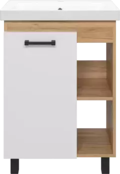 Тумба под раковину Misty Крафт П-Кра-07060-011 57 см L, напольная, белый глянец/дуб крафт золотой