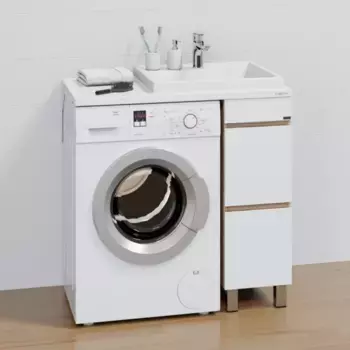 Тумба под раковину Санта Марс 700399 29 см, напольная, над стиральной машиной, белый глянец/дуб янтарный