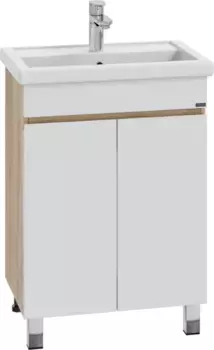Тумба под раковину Санта Марс 700409 56,5 см, напольная, белый глянец/дуб янтарный
