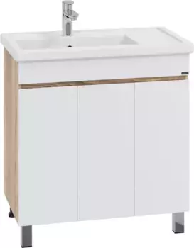 Тумба под раковину Санта Марс 700411 76,5 см, напольная, белый глянец/дуб янтарный