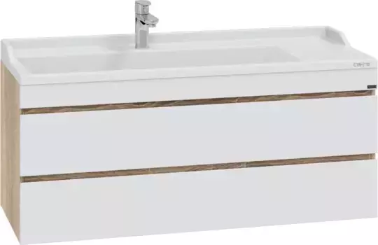 Тумба под раковину Санта Марс 700425 120 см, подвесная, белый глянец/дуб янтарный