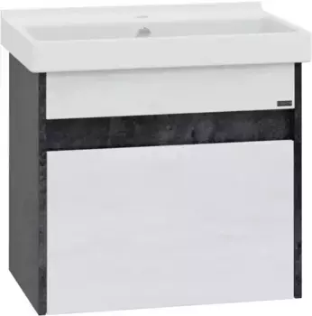 Тумба под раковину Санта Мира 700353 56,4 см, подвесная, бетон темный/светлый дуб