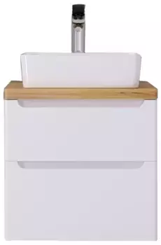 Тумба с раковиной белый глянец 60 см со столешницей бук светлый Jorno Wood Wood.01.60/P/W + Wood.06.60/LW + 0085176