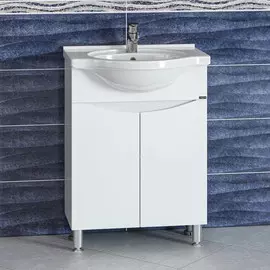 Тумба с раковиной белый глянец 61,5 см Санта Сатурн 700227 + YYUT60