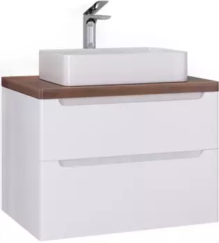 Тумба с раковиной белый глянец 80 см со столешницей бук темный Jorno Wood Wood.01.80/P/W + Wood.06.80/DW + 0085176