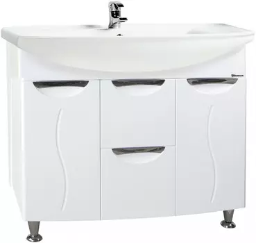 Тумба с раковиной белый глянец 86,5 см с бельевой корзиной Bellezza Глория 4638514100013 + 4620008197357