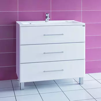 Тумба с раковиной белый глянец 89,7 см Санта Омега 207040 + ELEN90