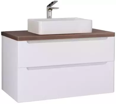 Тумба с раковиной белый глянец 99,5 см со столешницей бук темный Jorno Wood Wood.01.100/P/W + Wood.06.100/DW + 0085176