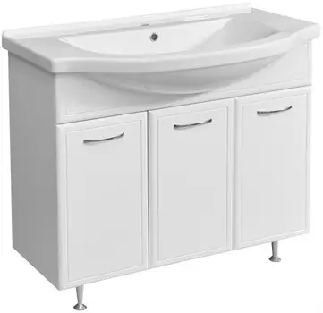 Тумба с раковиной белый глянец/белый матовый 90,5 см с бельевой корзиной Stella Polar Концепт SETSP-00000134/1WH110790