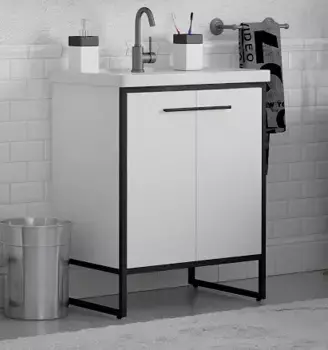 Тумба с раковиной белый глянец/черный 71 см Corozo Айрон SETSD-00000411/SD-00000379