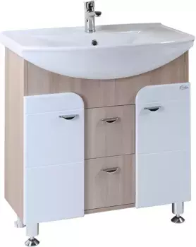 Тумба с раковиной белый глянец/ясень шимо 76 см Onika Стиль 107512 + 4620008197470