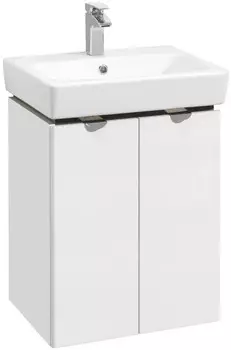 Тумба с раковиной белый глянец/серый кашемир 55 см Акватон Скай 1A2381K1SY010