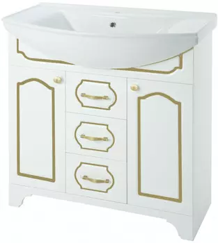 Тумба с раковиной белый глянец золотая патина 106,5 см Bellezza Тиффани 4630518110388 + 4620008197340