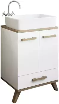 Тумба с раковиной белый матовый/вяз швейцарский 60 см Sanflor Ингрид C0001916 + 4640021064269