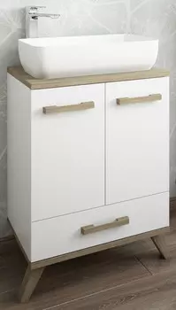 Тумба с раковиной белый матовый/вяз швейцарский 60 см Sanflor Ингрид C12473