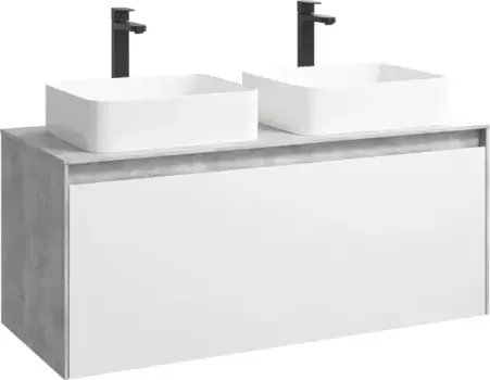 Тумба с раковиной бетон светлый/белый глянец 120 см Aqwella 5 Stars Mobi MOB0112BS + MOB0712W + 4640021064269 + 4640021064269