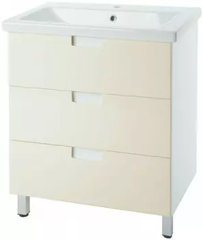 Тумба с раковиной бежевый глянец/белый глянец 60 см Bellezza Пегас 4630409140074 + 4690311045409