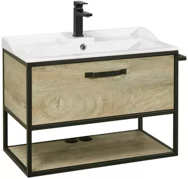 Тумба с раковиной дуб эндгрейн/черный 80 см Акватон Лофт Фабрик 1A2424K1LTDU0